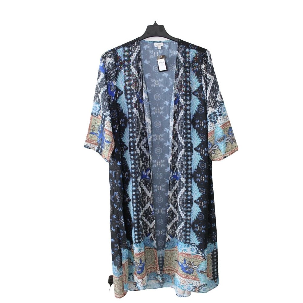 NWT Avenue Blue COOLCAT Rhinestones Duster Kimono size 18/20